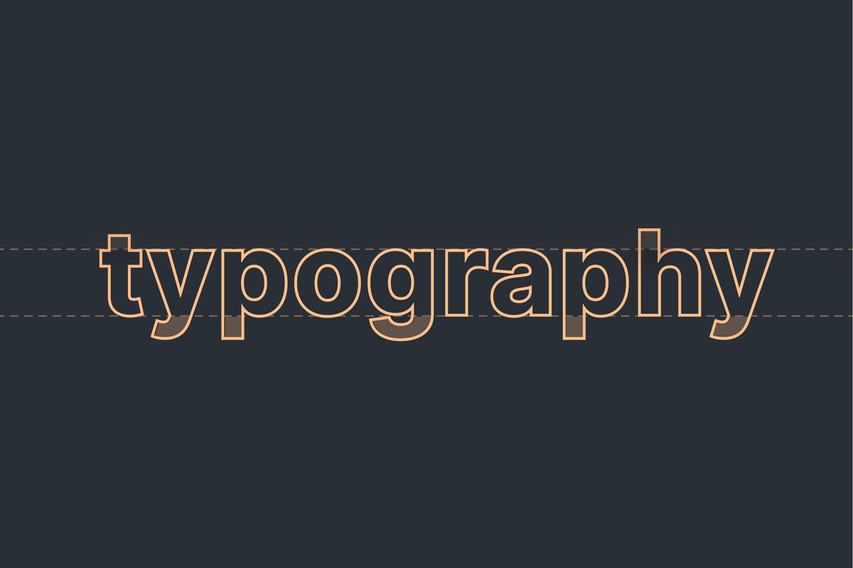 The word typography showing ascenders, descenders and x-height