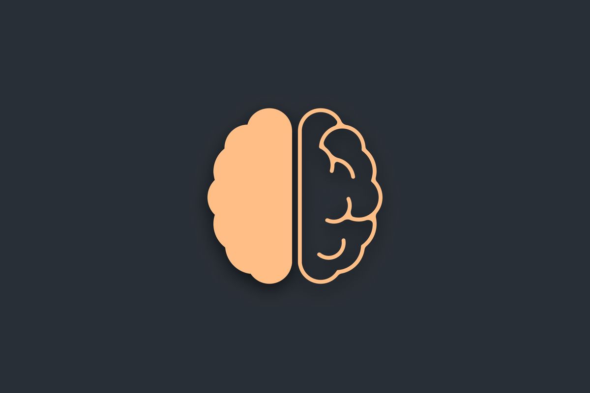 Illustration on a brain. Left half filled, right half outlined